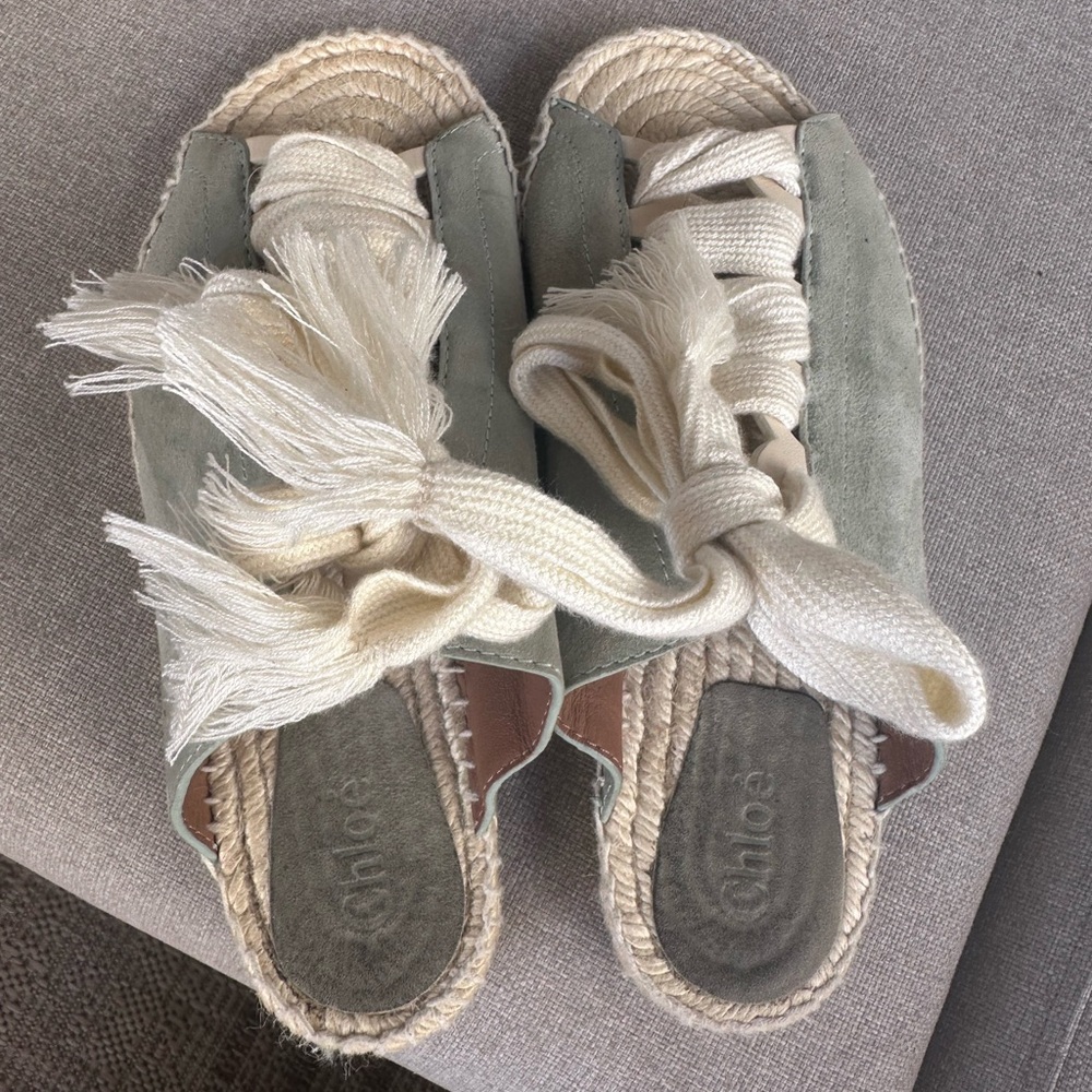 CHLOE Harper Lace-Up Suede Espadrille Flat Sandals